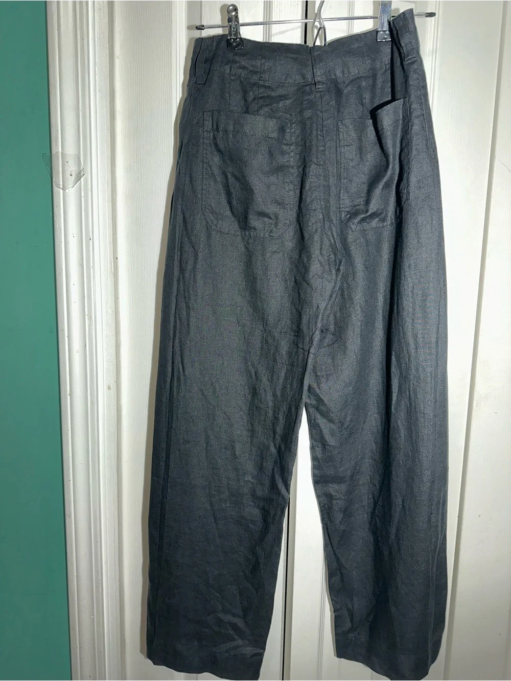 Quince 100% European Linen Patch Pocket Wide Leg Pants Sz 4 Black Minimalist A24